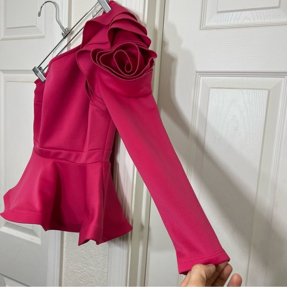 CQ by CQ One Shoulder Ruffle Asymmetrical One Shoulder Peplum Top Pink Fuchsia - Picture 5 of 15